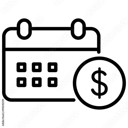 A line icon combining a calendar and a dollar coin representing the regular schedule of subscription payments