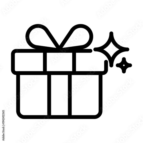 A line icon of a gift box with sparkling stars representing a loyalty reward or special member bonus