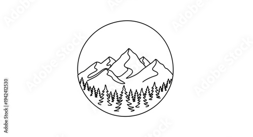 Minimalist Mountain Landscape Illustration with Forest.
