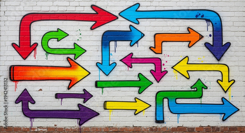 Colorful Directional Arrows on Wooden Surface.