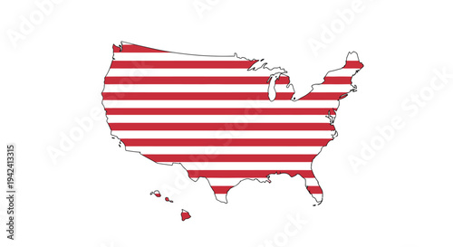 Geographic outline of the nation's landmass featuring a vibrant pattern of horizontal red and white bands, representing a strong sense of national identity and common purpose