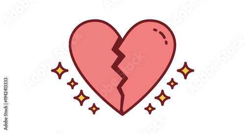 Concept of a shattered heart, symbolizing emotional pain, loss, and the end of a romantic connection, surrounded by symbolic sparkles