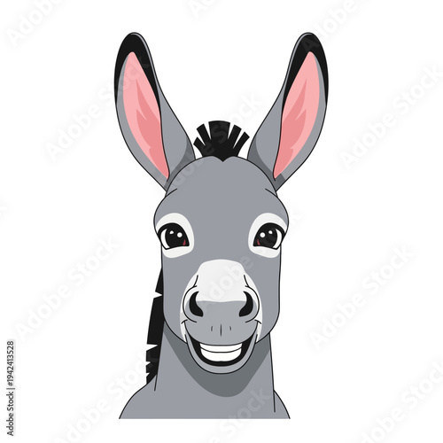 Happy Donkey Face Portrait - Cute Cartoon Animal Illustration