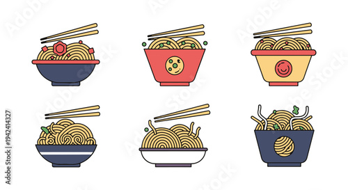 Chow Mein Line art vector set creative fluid abstract