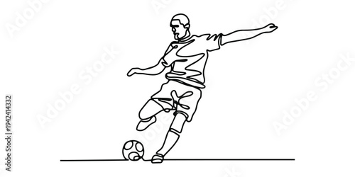 Football Player Kicking Ball Line Art