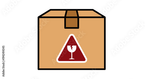 Fragile delivery box with warning symbol brown cardboard packaging for shipping and logistics