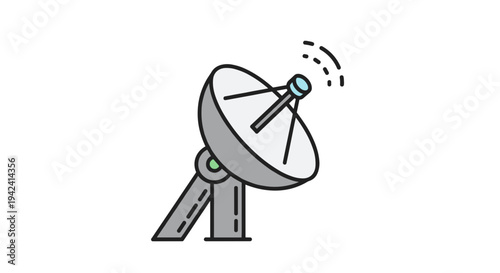 Vector illustration of a satellite dish antenna transmitting signals in a modern flat design style on a white background