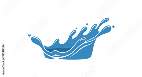 Vector illustration of a dynamic blue water splash on a white background with a sense of movement and freshness
