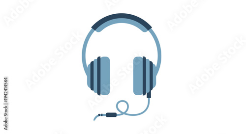 Blue wireless headphones with microphone and cable modern audio equipment isolated on white background vector illustration