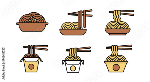 Chow Mein Noodles Line art clean contemporary abstract illustration