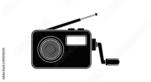 Obraz na płótnie Vintage Hand-Crank Radio with Antenna and Speaker, a Classic Portable Device for