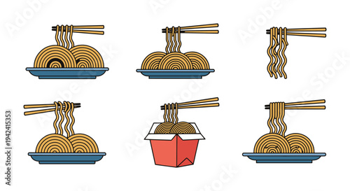 Chow Mein Noodles Line art modern colorful abstract style illustration