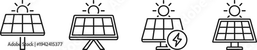 Solar panel energy icon set renewable power sun electricity sustainable technology clean energy outline vector illustration collection