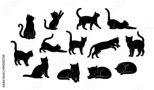 set of cats silhouettes