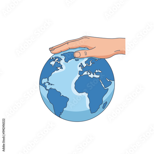 Hand protecting planet earth globe, global care, environmental protection, save world concept