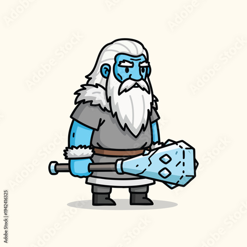 Wallpaper Mural An illustration of a cartoon-styled, blue-skinned figure with a white beard holding a crystal-like club on a beige background Torontodigital.ca