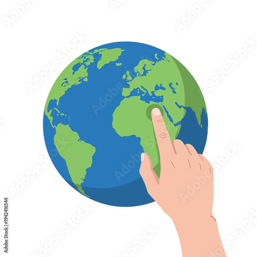 Hand touching planet earth, global connection, digital world, online navigation