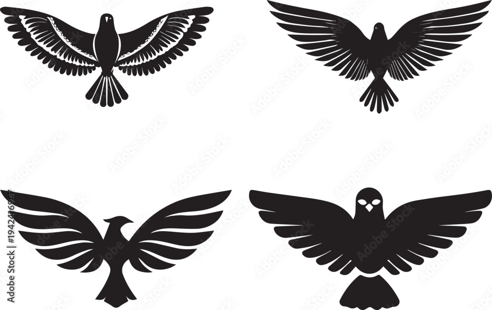 Obraz premium Black Silhouette Eagle wings flying isolated vector