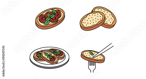 Bruschetta Plate Line art colorful modern abstract design illustration