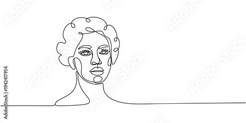 African woman continuous line portrait. Abstract one line drawing of handsome African American face in minimalistic modern style. Vector outline illustration of afro ethnicity woman