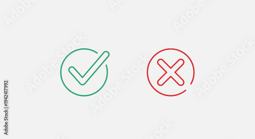 Green check mark and red cross icons on white background