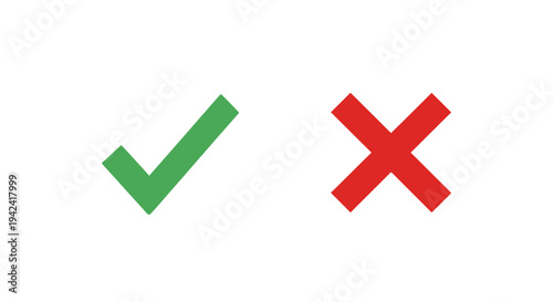 Green check mark and red cross icons on white background