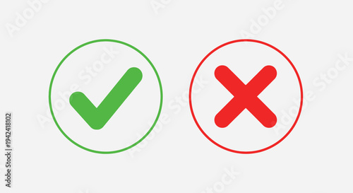 Green check mark and red cross icons on white background