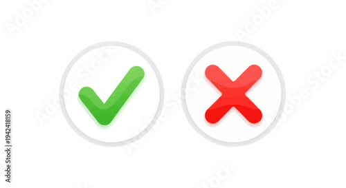 Green check mark and red cross icons on white background