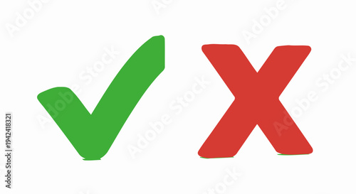 Green check mark and red cross on white background approval and rejection