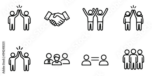 People Handshake Teamwork Line Icon Set