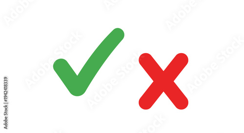 Green check mark and red cross on white background positive negative choices