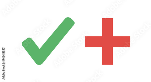 Green check mark and red plus sign symbols on white background