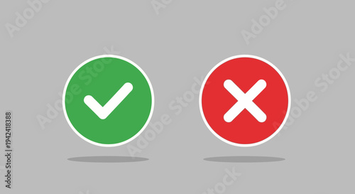 Green check mark and red x icon symbols on gray background