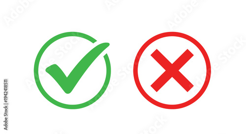 Green check mark and red x symbols for choices and decisions