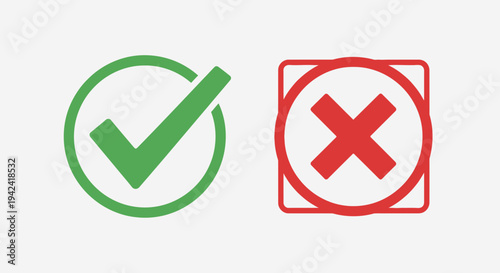 Green check mark and red x symbols for confirmation and rejection