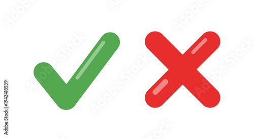 Green check mark and red x symbols for decisions and choices illustration