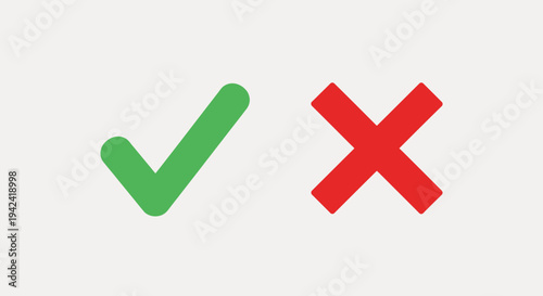 Green check mark and red x symbols on a light background