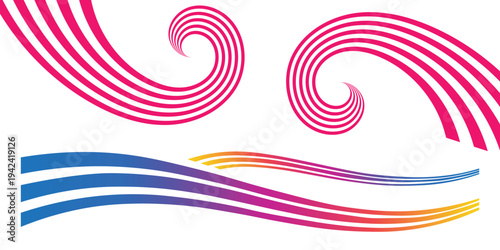 Illustration of colorful wavy lines and swirls in pink, blue, purple, and yellow hues