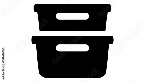 Two Stackable Storage Bins Icon Flat Design Black and White Vector Illustration, Scalable Graphic