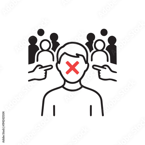 Victim of bullying group pointing line icon