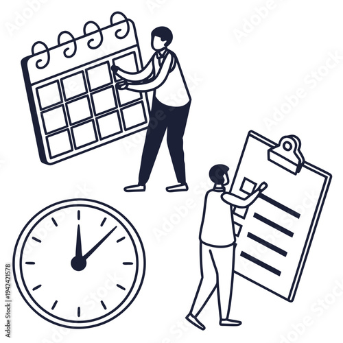 Business people managing schedule and tasks on calendar and clipboard