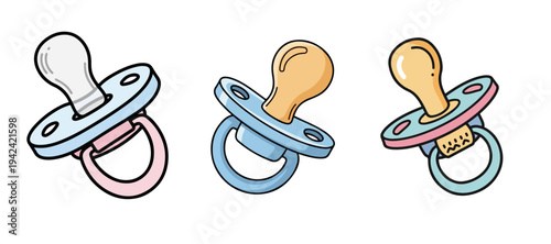 Vector Illustration Set of Baby Pacifiers and Soothers Isolated on White Background