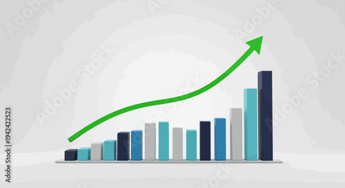 Bar Chart with Green Arrow Upward Trend.