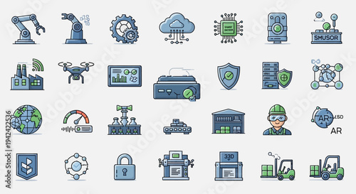 Collection of Various Technology and Security Icons.