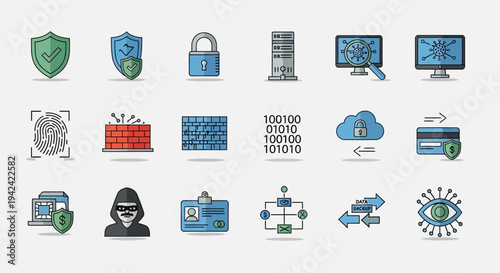Collection of Cybersecurity Icons and Symbols.