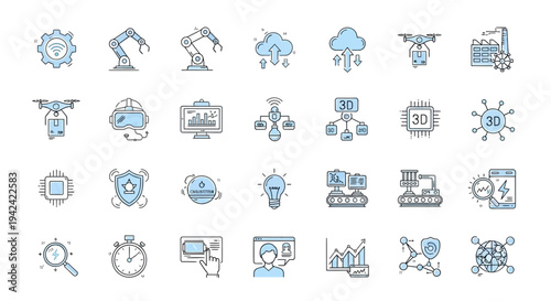 Collection of Various Technology and Business Icons.