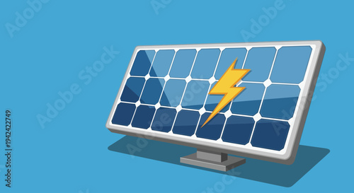 Solar Panel with Lightning Bolt Illustration.