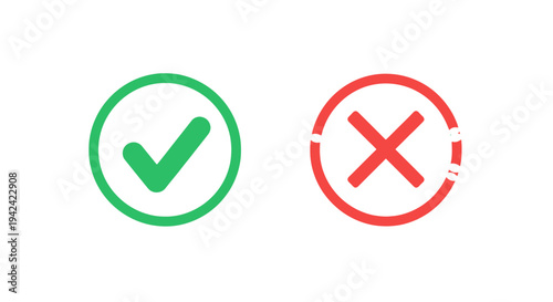 Green check mark and red x symbols on white background for choices
