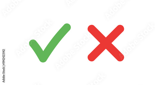 Green check mark and red x symbols on white background for choices