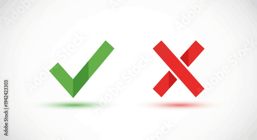 Green check mark and red x symbols on white background for design
